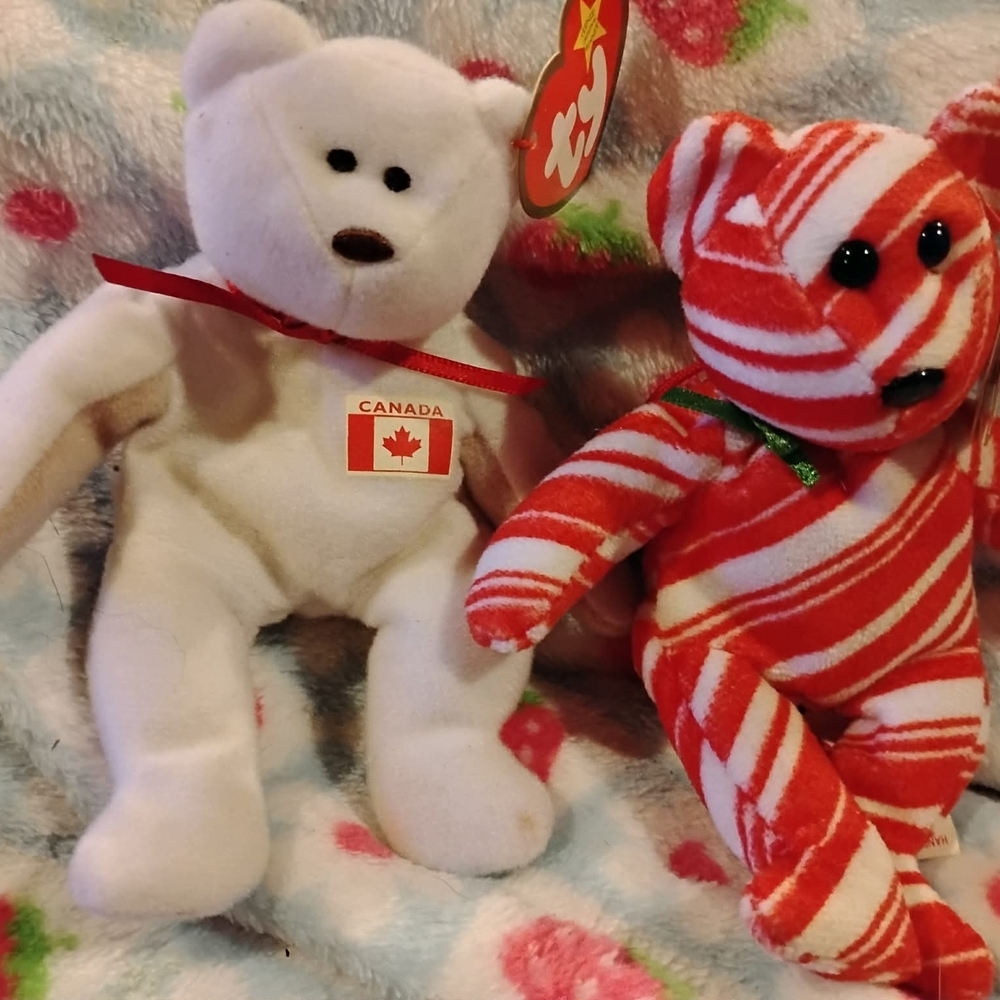 Ty Beanie Babies Canada White and Red Striped Bears